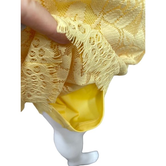 London Times Yellow Lace Dress 6 Overlay Lined Above Knee Round Neck Floral - Picture 6 of 16